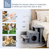 Pawhut Cat Steps for Bed & Sofa with Cat House, Hanging Ball & Adjustable 3 or 4 Steps – Pet Stairs, Grey