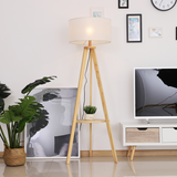 HOMCOM Wooden Tripod Floor Lamp with Cream Linen Shade, 154cm – Scandi-Style Lighting