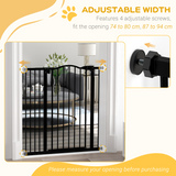 PawHut 74–94cm Adjustable Metal Pet Gate with Auto-Close Door & Double Locking – Stairs, White