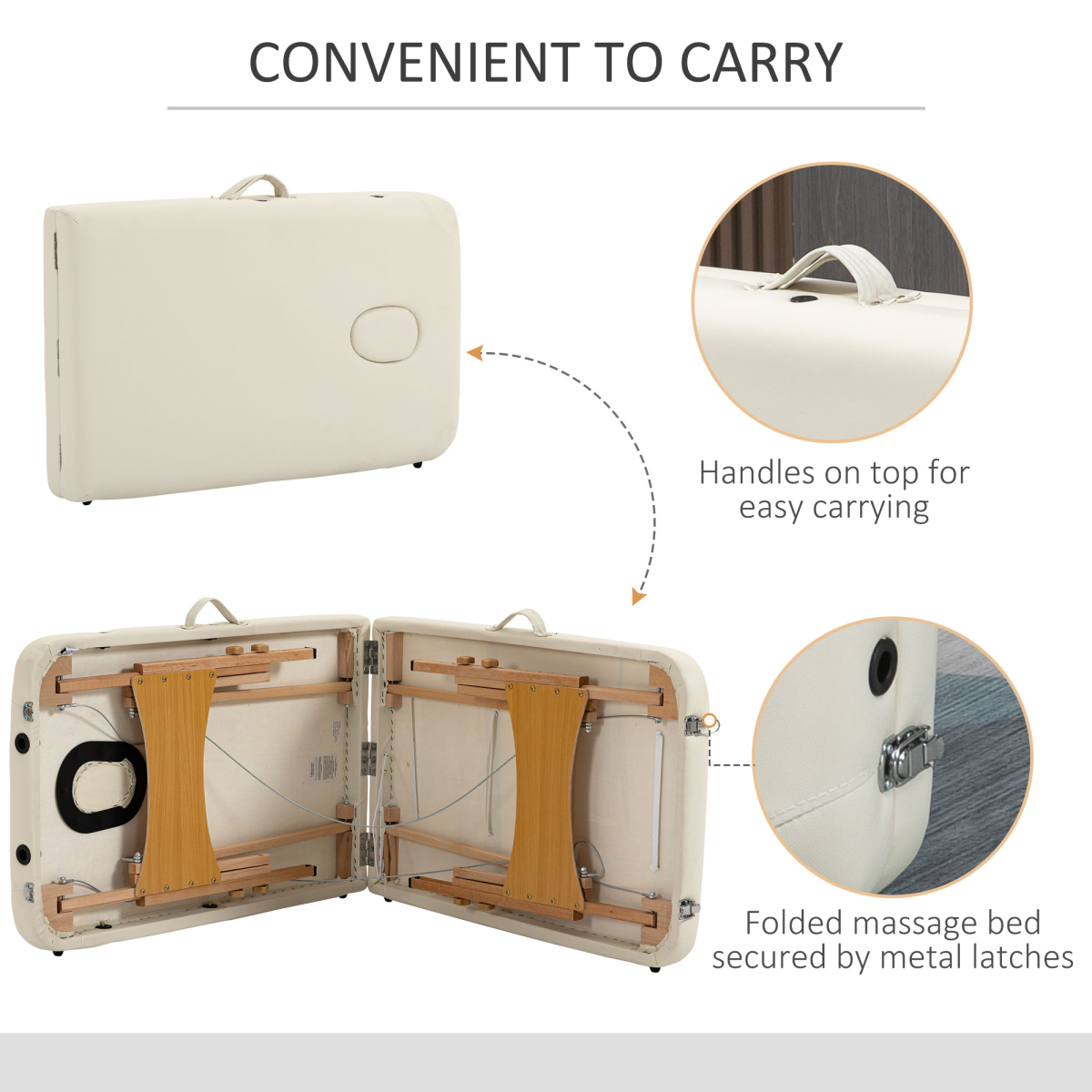 HOMCOM Portable Folding Massage Table with 2 Sections, Wooden Frame & Carry Bag – Spa Beauty Bed, Cream