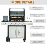 Outsunny 4+1 Burner Stainless Steel Gas BBQ Grill Trolley with Side Burner – Garden Cooking, 128 x 50 x 113cm