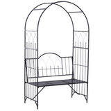 Outsunny Metal Garden Arbour Bench with High Arch for Climbing Plants – Outdoor Trellis Seat, Antique Black