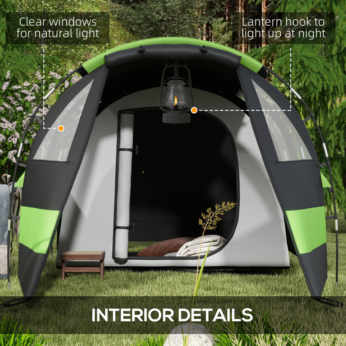 Outsunny Blackout Camping Tent with Bedroom & Living Room, 3000mm Waterproof – 4–5 Person Family Tent, Black