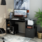 HOMCOM Wooden Computer Desk with Pull-Out Keyboard Tray, Storage Drawer & Printer Shelf