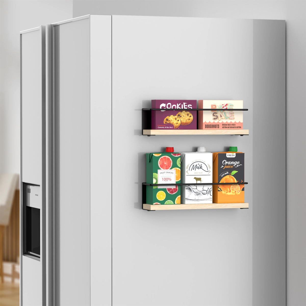 Vinsani 2 Piece Magnetic Spice Rack with Wooden Shelf – No Drilling, Fridge & Metal Surface Storage