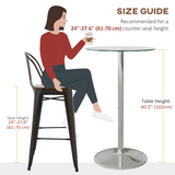 HOMCOM Round Glass Top Bar Table for 2 with Metal Base – Modern Pub-Style Kitchen Table
