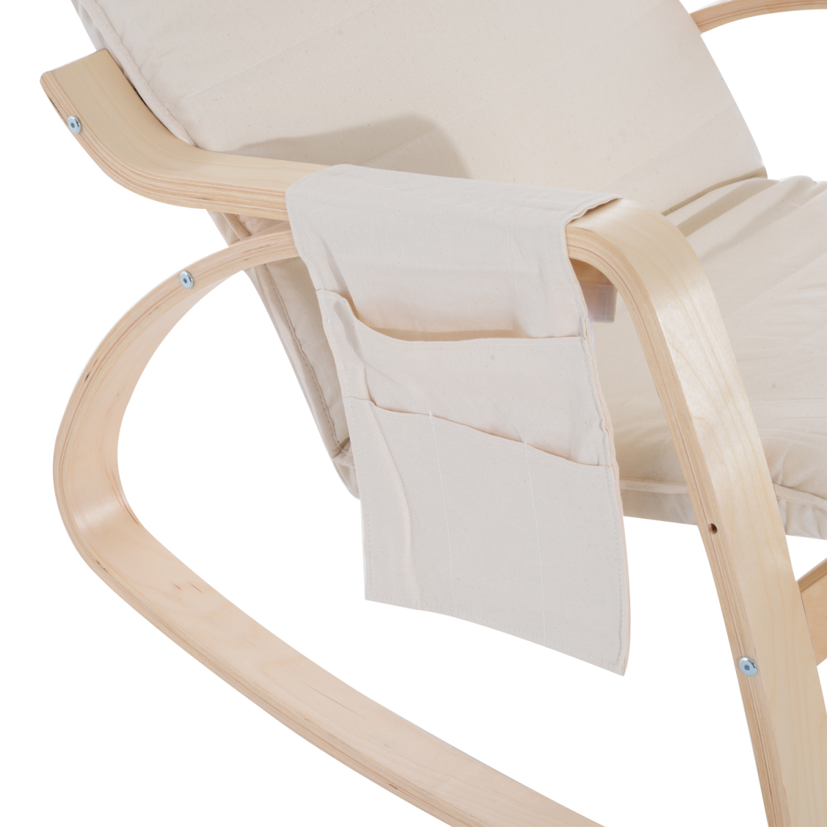 HOMCOM Rocking Recliner Armchair with Adjustable Footrest & Birch Wood Frame – Nursery Chair, Cream White