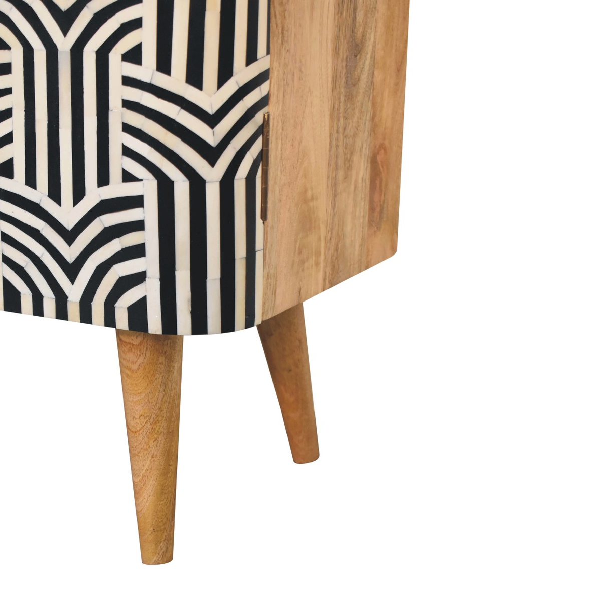 Artisan Furniture Solid Wood Edessa Bone Inlay Cabinet with 2 Shelves and Nordic Legs – Boho Style, Black & White
