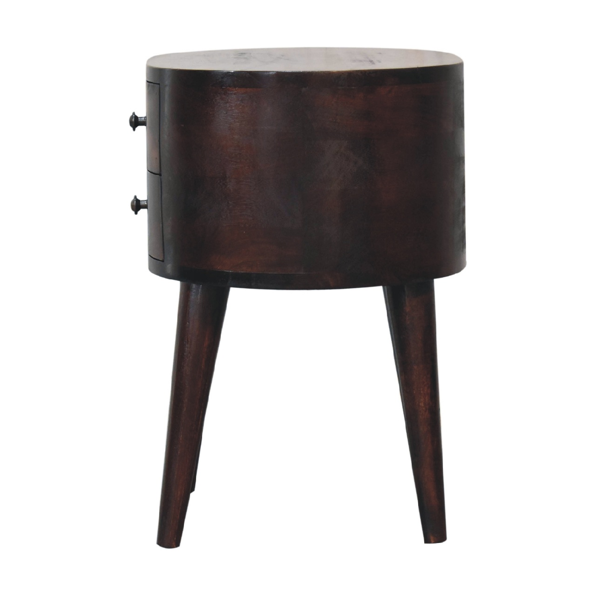 Artisan Furniture Solid Wood Rounded Bedside Table with 2 Mini Drawers – Light Walnut Finish, Brown