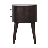 Artisan Furniture Solid Wood Rounded Bedside Table with 2 Mini Drawers – Light Walnut Finish, Brown