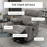 HOMCOM Heavy Duty Riser and Recliner Lift Chair with Remote & Cup Holders – Oversized Velvet-Look, Grey