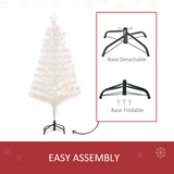 HOMCOM 4ft Pre-Lit Artificial Christmas Tree with Multi-Coloured Fibre Optic and LED Lights – Foldable, White