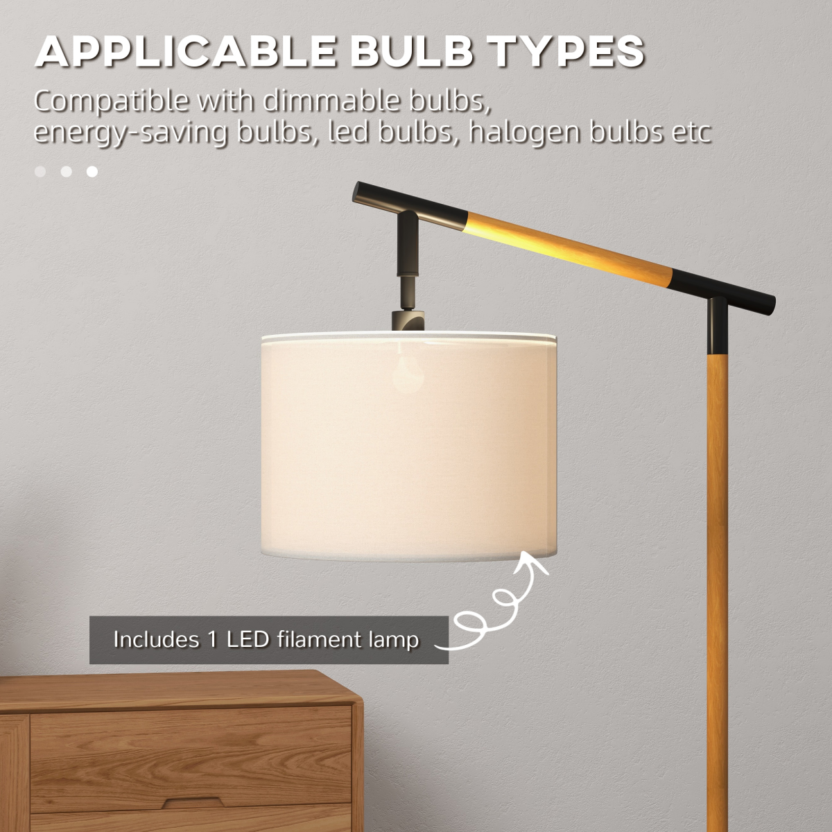 HOMCOM Floor Lamp with 350° Rotating Lampshade, Footswitch and LED Bulb Included – Metal Frame, Brown