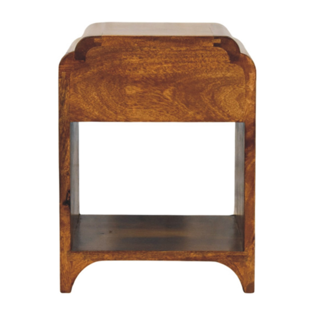 Artisan Furniture Solid Wood Newton Mini Chestnut Nightstand with Drawer & Open Shelf – Scalloped Bedside