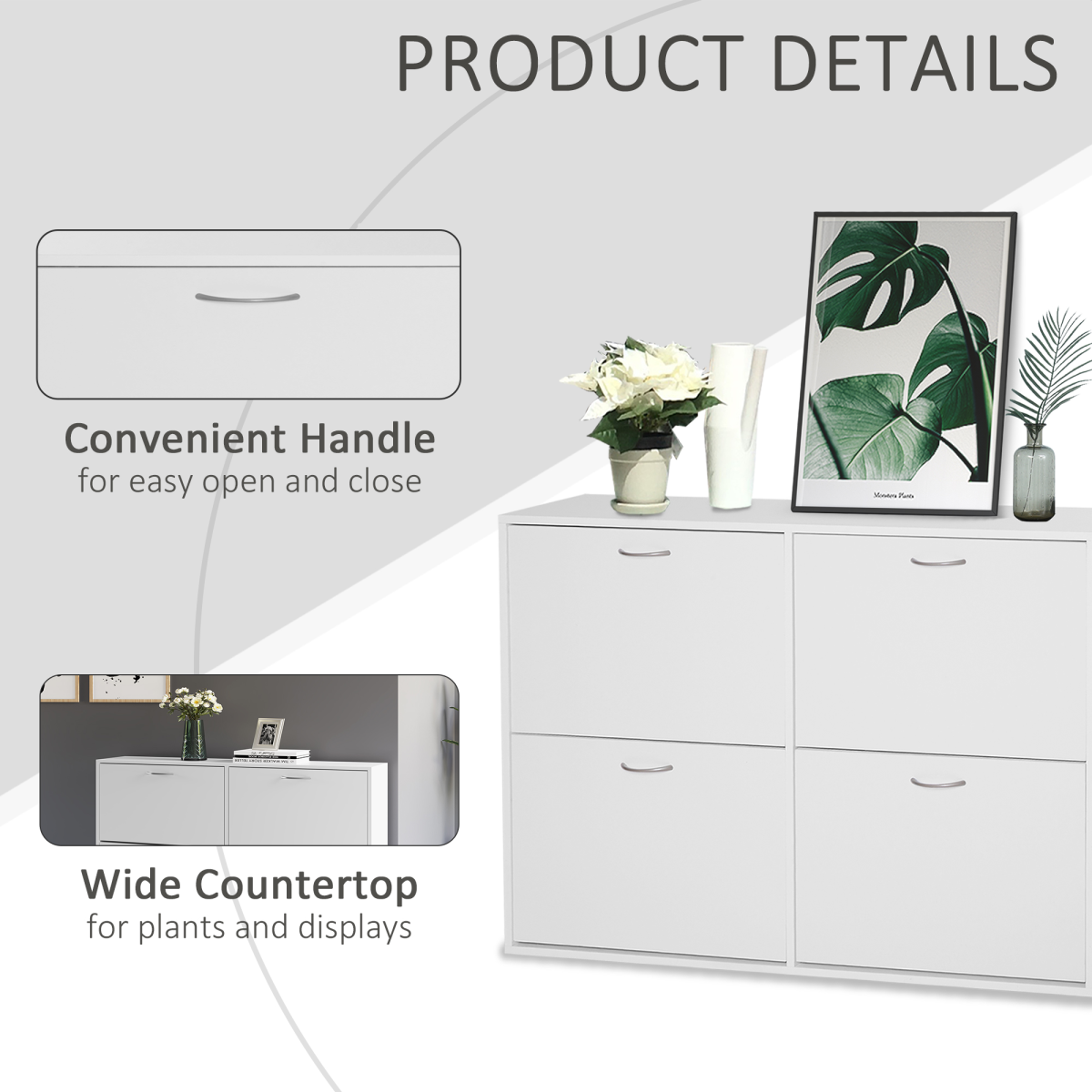 Wooden 4-Drawer Flip-Down Shoe Cabinet – Holds 16–24 Pairs, Slim Space-Saving Hallway Storage, White