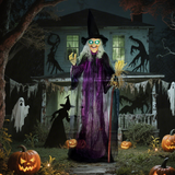 Outsunny Voice Activated Halloween Animatronic Standing Witch – 183 cm Life-Size Decoration, Purple