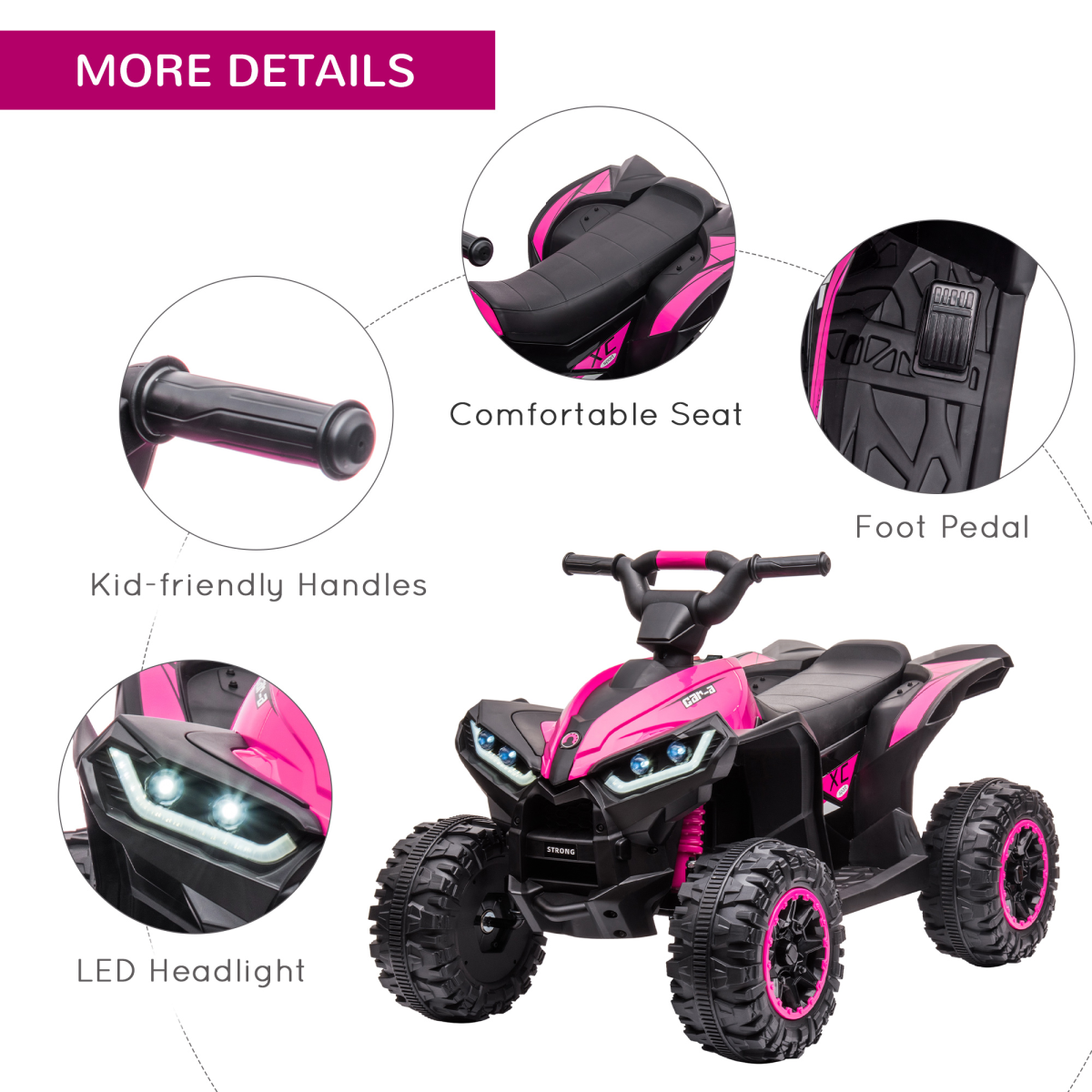 HOMCOM 12V Kids Electric Ride-On Quad Bike ATV with Dual Motors, Ages 3-5 – Outdoor Toy, Pink