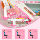 HOMCOM Kids Study Desk and Chair Set with Height Adjustment, Storage Drawer & USB Lamp – Pink