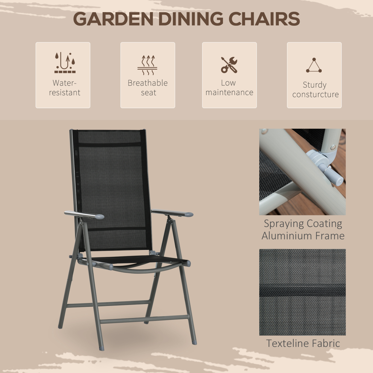 Outsunny 7-Piece Aluminium Garden Dining Set with Glass-Top Table & 6 Folding Chairs – Outdoor Furniture, Black