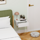 HOMCOM Floating Bedside Table with Drawer – Wall-Mounted Space-Saving Nightstand for Bedroom, White