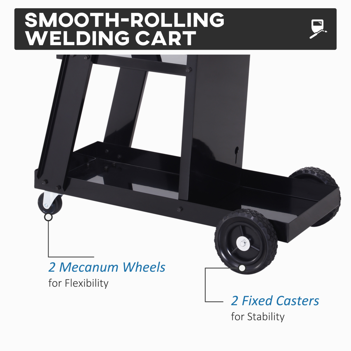 DURHAND Welding Cart with 3 Storage Trays, Safety Chains and 4 Wheels – Gas Bottle Welder Trolley, Black