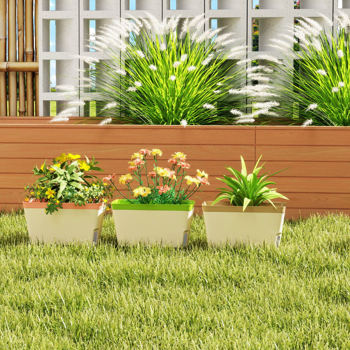 Outsunny 3 Pcs Self Watering Plant Pots with Visual Water Level Window