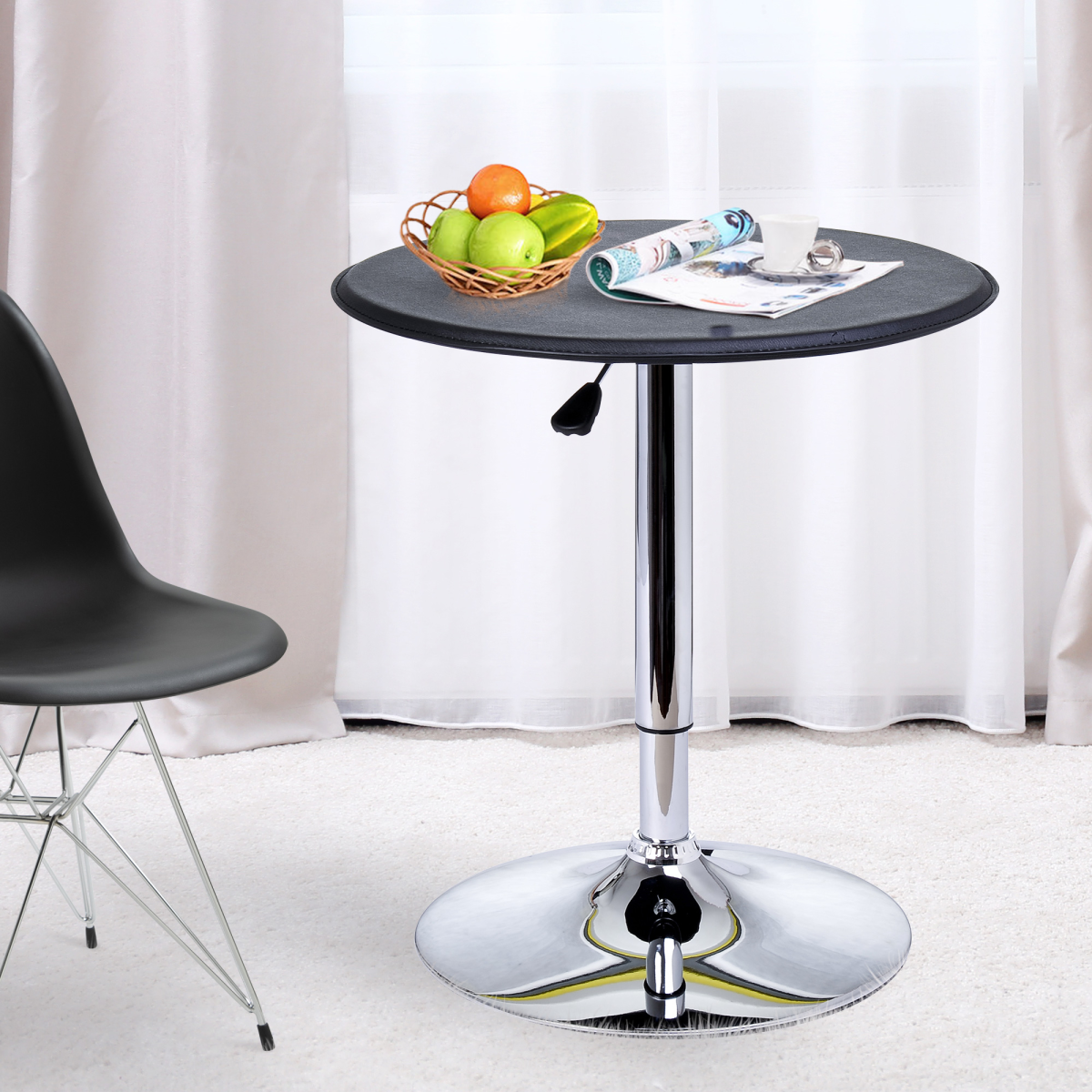 HOMCOM Height Adjustable Round Bar Table with 360° Swivel Top and Chrome Steel Frame – Kitchen & Dining, Black