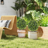 HOMCOM Set of 2 Artificial Boxwood Topiary Balls with Eucalyptus Leaves – Indoor Outdoor Plants, Green