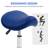 HOMCOM PU Leather Saddle Stool with Moulded Padded Seat – Height Adjustable Salon Chair, Dark Blue