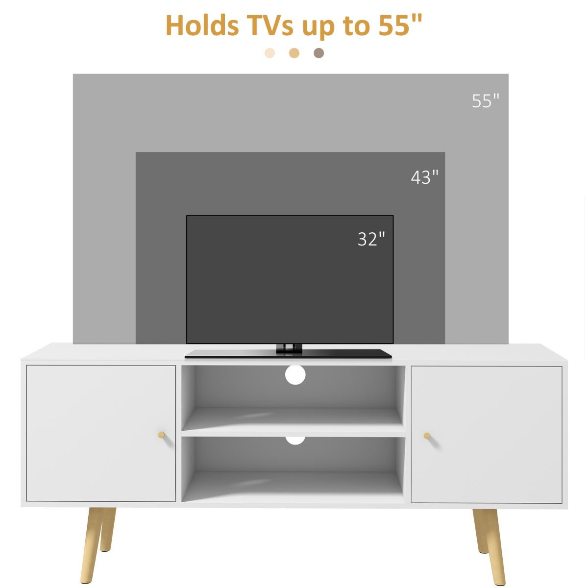 Minimalist TV Stand with Cable Management & Solid Wooden Legs – Scandi Living Room Storage, White