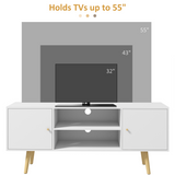 Minimalist TV Stand with Cable Management & Solid Wooden Legs – Scandi Living Room Storage, White