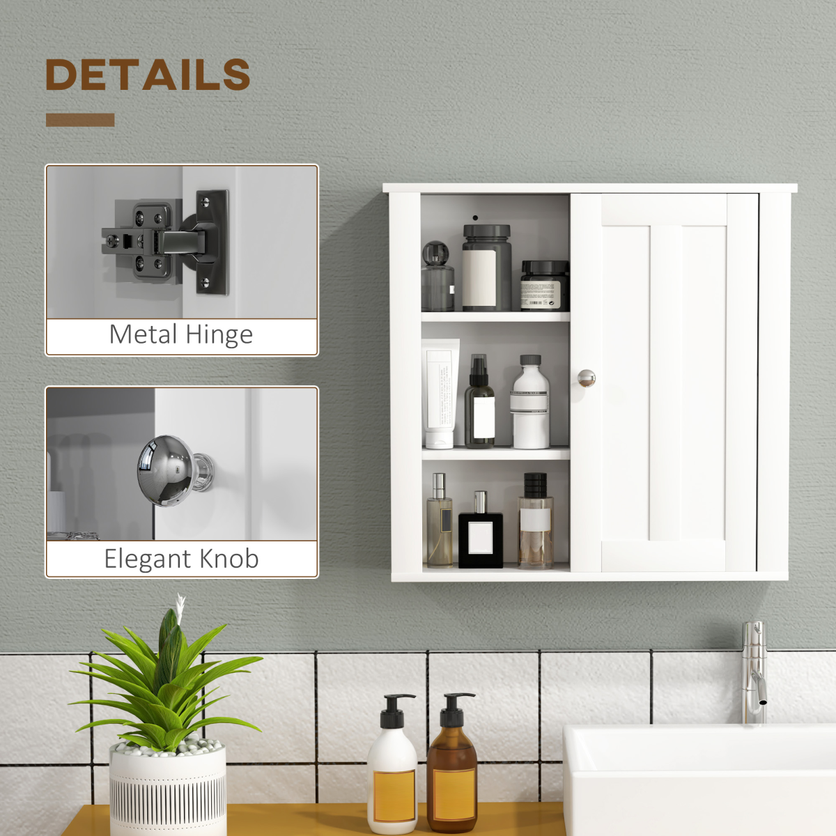 HOMCOM Modern Wall-Mounted Bathroom Cabinet with Adjustable Shelves and Open Side Storage – Space-Saving, White