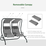 Outsunny Canopy Double Garden Swing with 2 Separate Chairs & Steel Frame – Patio Swing Seat, Grey