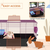PawHut Small Animal Cage with Platform, Ramp and Hay Feeder – Rabbit and Guinea Pig Hutch Playhouse, Black