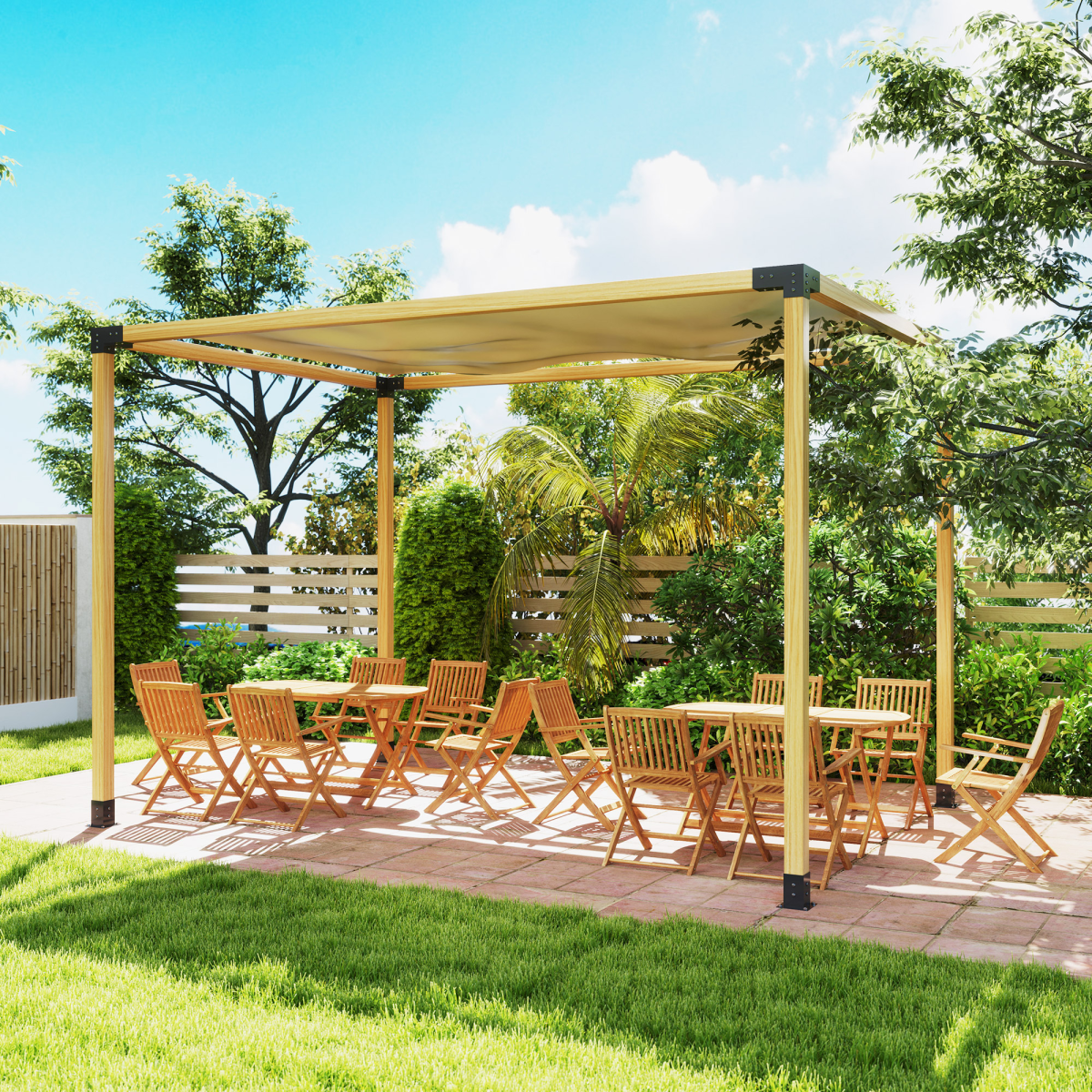 Outsunny Metal Pergola Kit with 3-Way Corner Brackets & Post Base for 92mm Lumber – Black