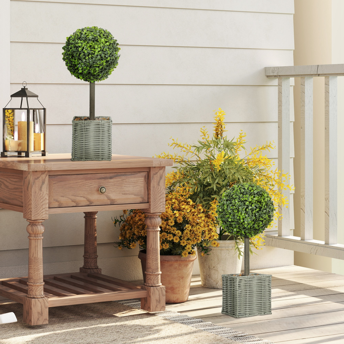 HOMCOM Set of 2 Artificial Plants, 50cm Faux Boxwood Topiary Balls, Green