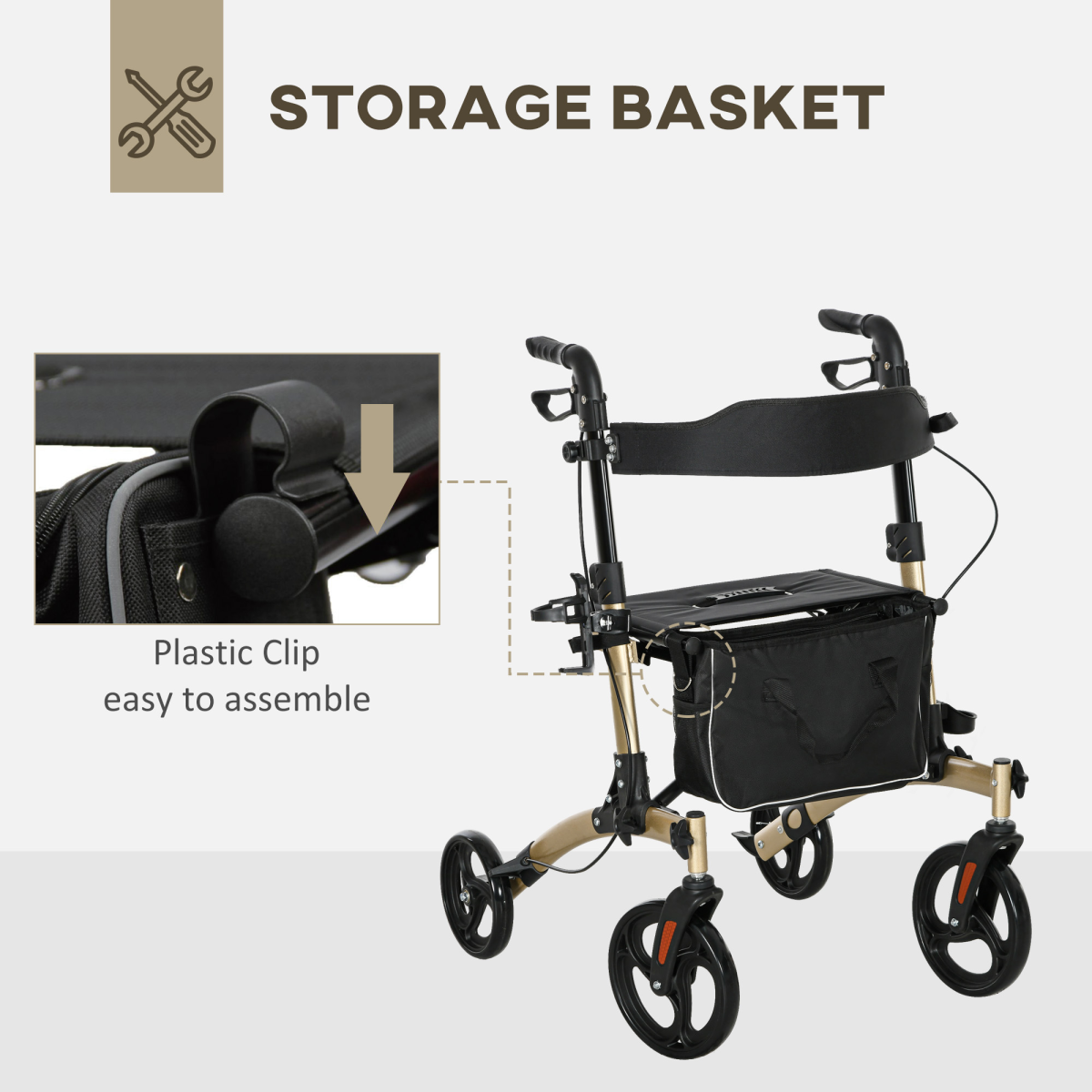 HOMCOM Lightweight Aluminium Folding Rollator Walker with Seat, Storage Bag & 4 Wheels – Mobility Aid