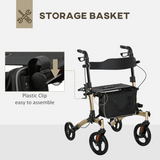 HOMCOM Lightweight Aluminium Folding Rollator Walker with Seat, Storage Bag & 4 Wheels – Mobility Aid