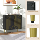 HOMCOM Art Deco Storage Cabinet with Gold Embossed Doors & Adjustable Shelf – Freestanding, Black