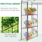 Outsunny Steel Frame Greenhouse with 2 Shelves & 8 Grid Rack – Zippered Roll-Up Door, Clear PVC Cover