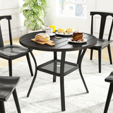 Outsunny 90cm Round Garden Dining Table with Parasol Hole – Slatted Steel Patio Table for 4, Black