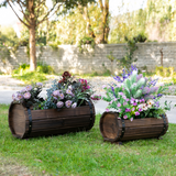 Outsunny Set of 2 Solid Wood Raised Planter Boxes – Carbonised Wooden Flower Beds for Garden, Patio and Balcony