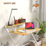 HOMCOM Folding Desk with 2-Tier Shelf – Space-Saving Home Office Computer Table, Maple Wood-Effect