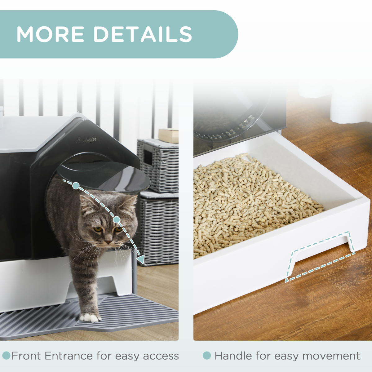 PawHut Hooded Cat Litter Tray with Scoop, Pull-Out Drawer Pan, Carry Handle & Deodorant Chimney – Hut Design