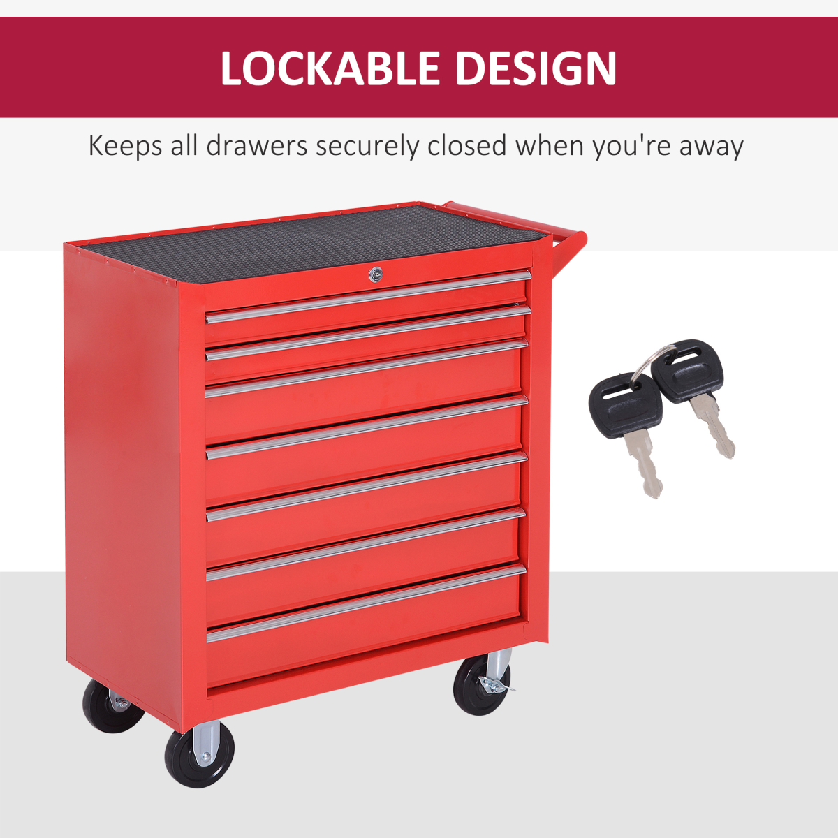 DURHAND 7-Drawer Rolling Tool Cabinet with Top Storage Compartment – Steel Workshop Chest, Red