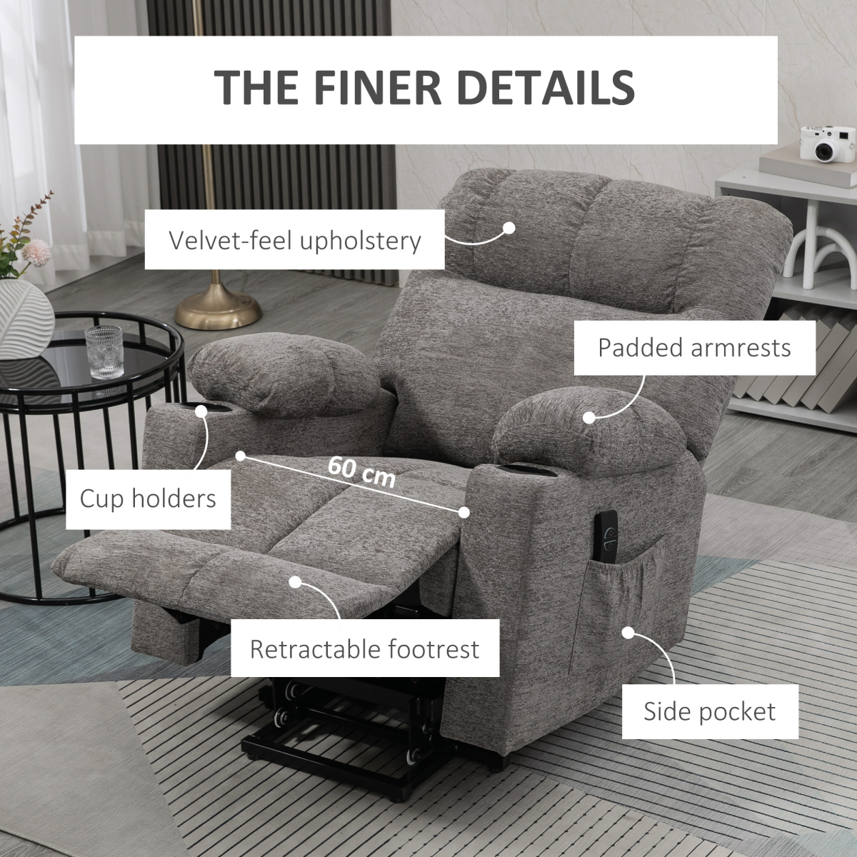 HOMCOM Heavy Duty Riser Recliner Lift Chair with Handset Control – Electric Recliner, Grey