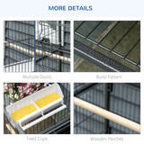 Bird Cage Aviary for Budgies and Canaries with Rolling Stand and Slide-Out Tray – Perches and Food Cups, Grey