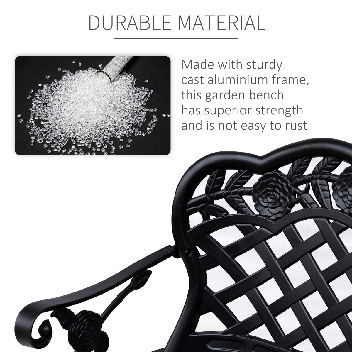 Outsunny Cast Aluminium Garden Bench – Antique-Style Outdoor Seat with Floral Scroll Back, Black
