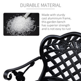 Outsunny Cast Aluminium Garden Bench – Antique-Style Outdoor Seat with Floral Scroll Back, Black