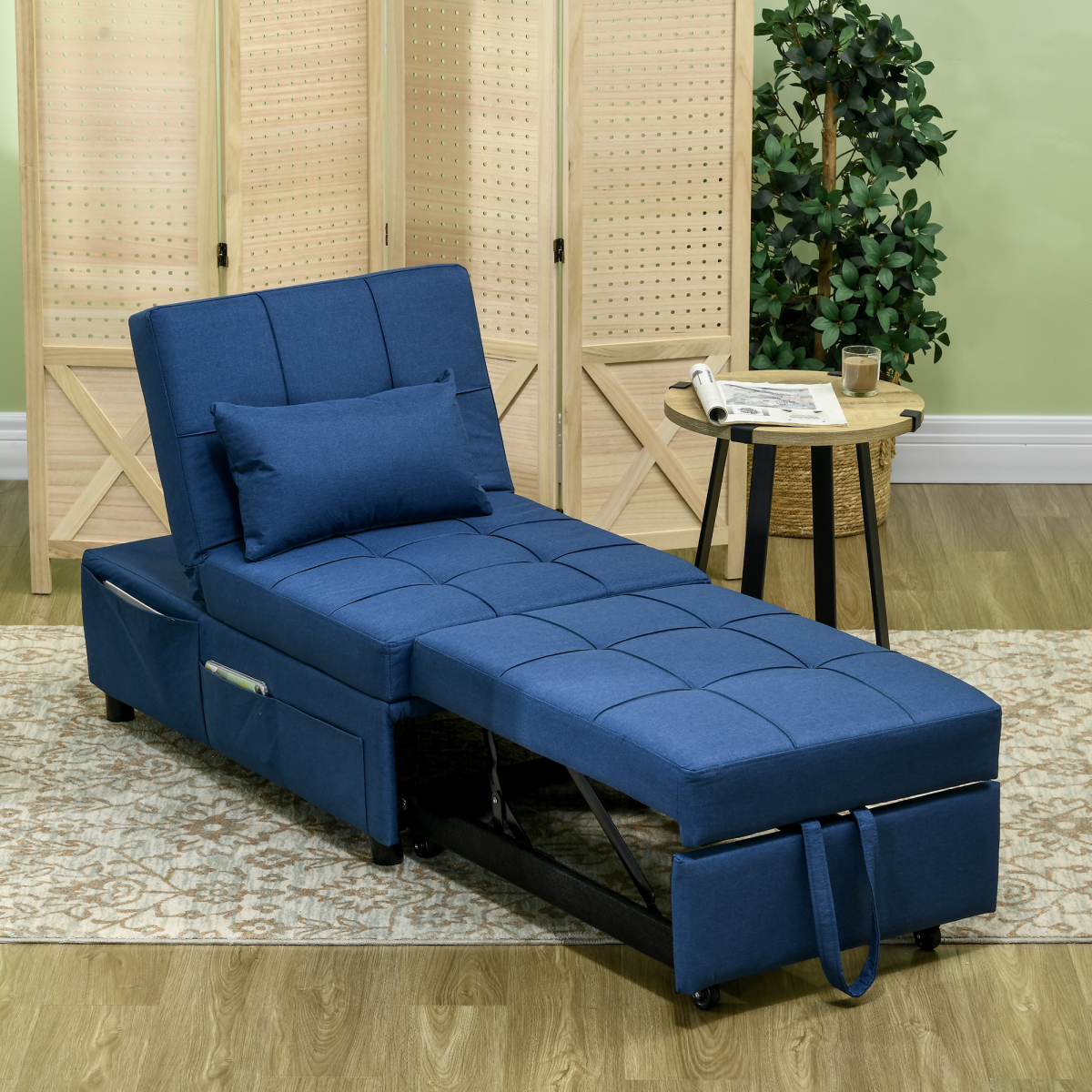 HOMCOM Folding Single Sofa Bed with Adjustable Backrest & Pillow – Space-Saving Guest Bed, Blue